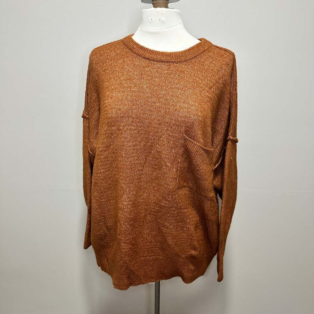 Zenana Rust Colored Ribbed Oversized Knit Sweater, Size Large